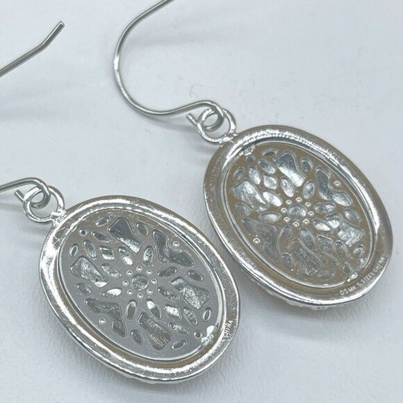 Emma Skye Silver Tone Pave Crystal Drop Earrings Gold Tone Accent Oval Shape - Picture 8 of 9